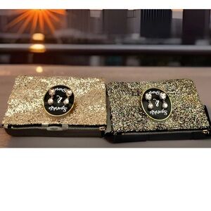 Lot of 2 Glitter Clutch Bags & Earrings Bronze Gold Sparkle & Shine New!